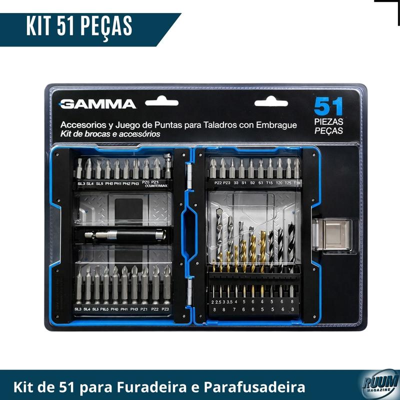 Kit Acessórios para Furadeira e Parafusadeira 51 Peças G19513AC